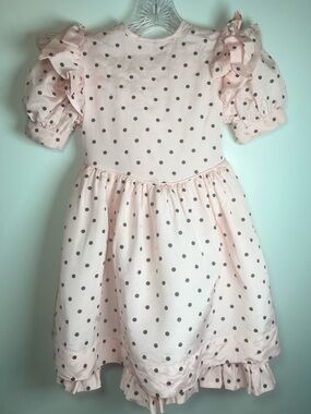 Vintage Little Star Pink & Black Polka- Dot Pouf Dress Girls Size 5 Made in USA